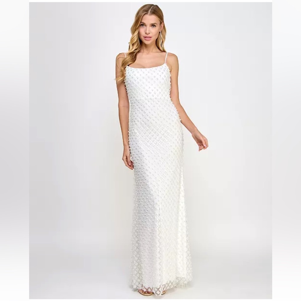 B Darlin White Beaded Maxi Dress